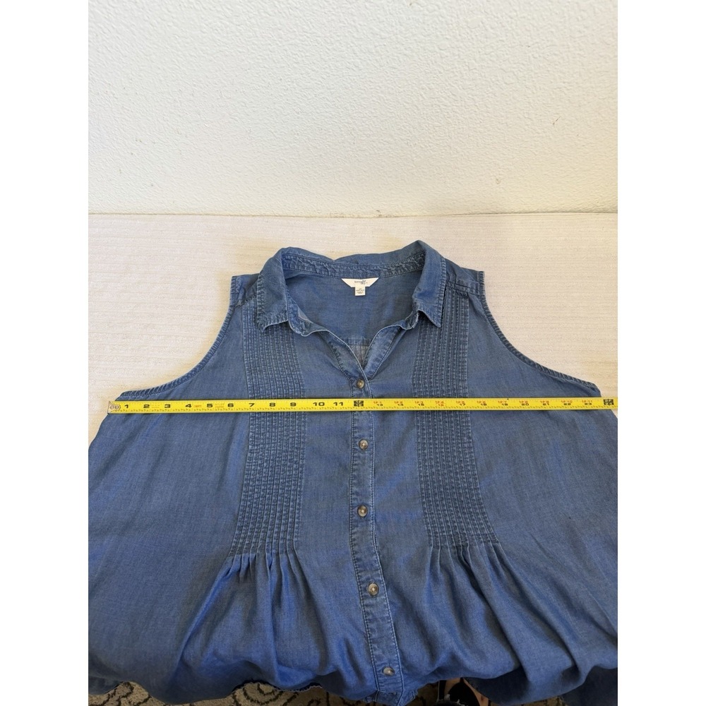 Terra & Sky Chambray Top 1X Lyocell Button Front Sleeveless Blue Casual Everyday - Picture 10 of 13